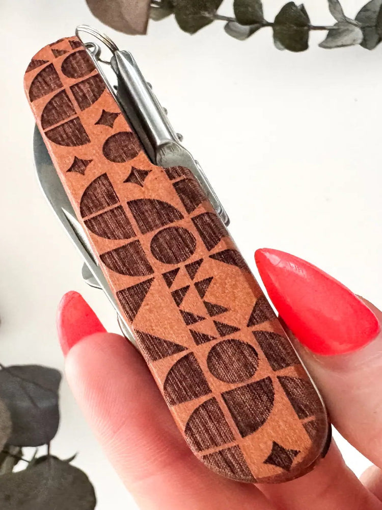 Engraved Wood Pocket Knife
