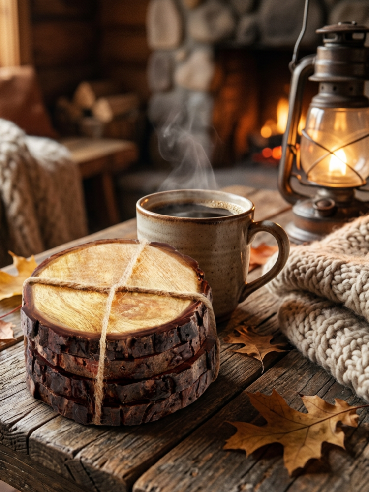 Wood Bark Coaster Set of 4