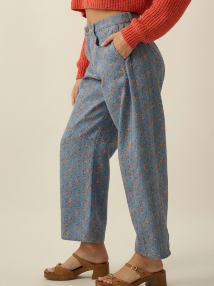 Floral Twill Barrel Denim