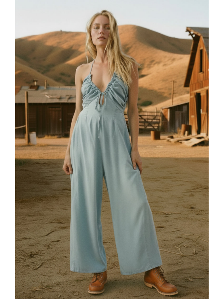 Chambray Halter Jumpsuit