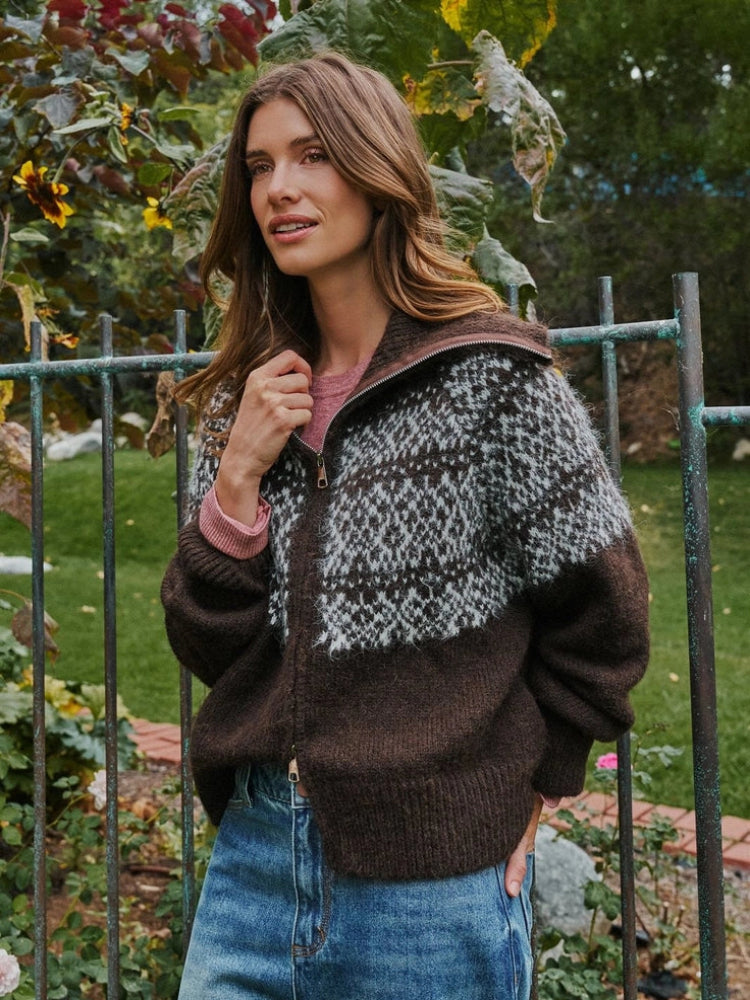Espresso Nordic Fair Isle Zip Up
