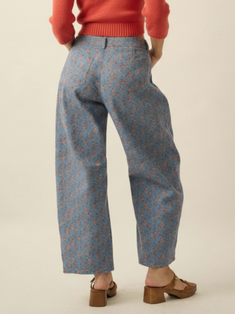 Floral Twill Barrel Denim