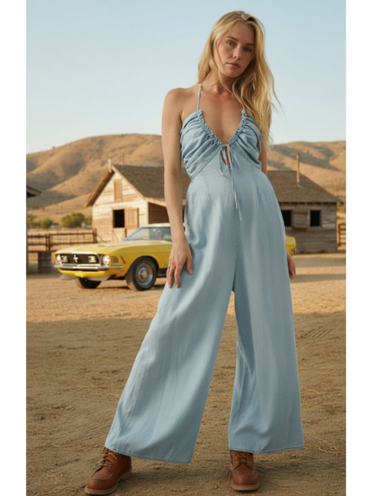Chambray Halter Jumpsuit