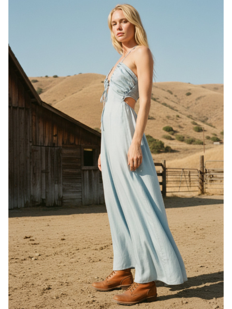 Chambray Halter Jumpsuit