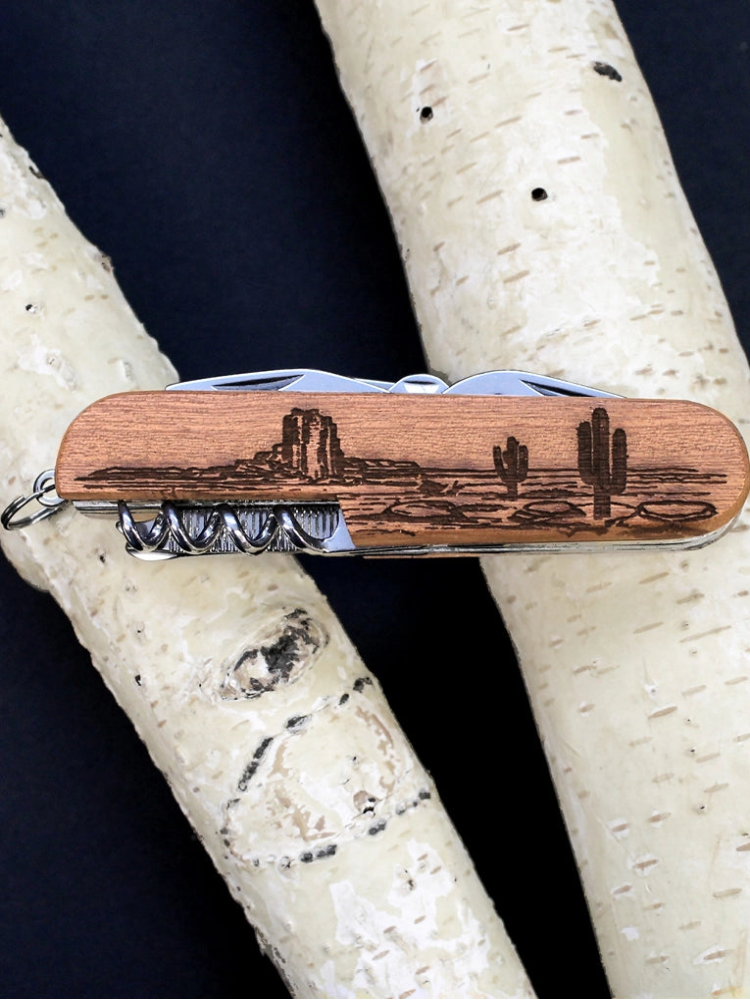 Engraved Wood Pocket Knife
