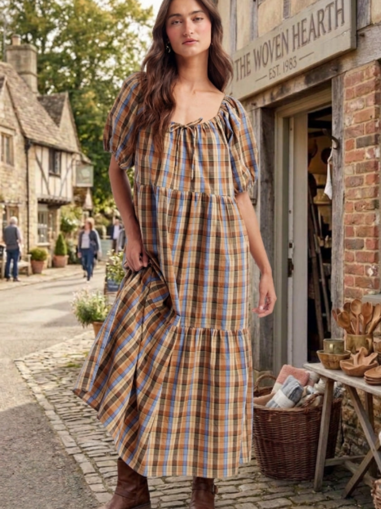 Mocha Plaid Day Dress