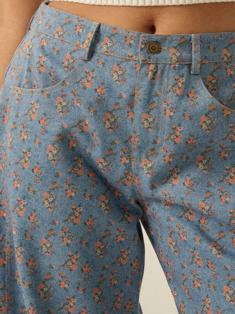 Floral Twill Barrel Denim