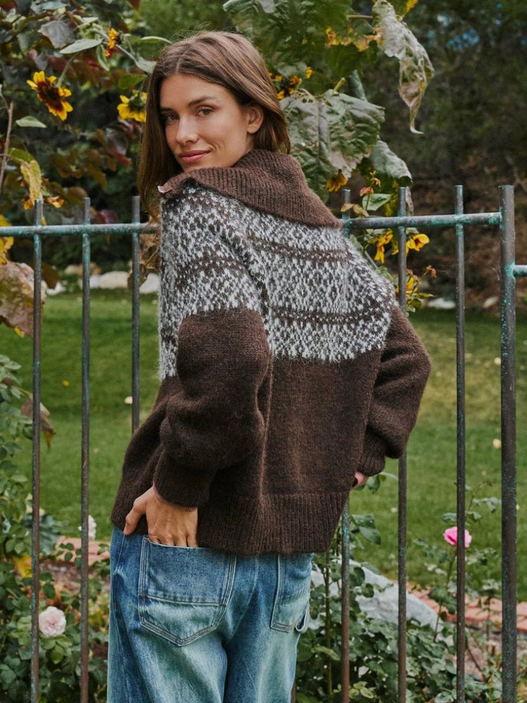 Espresso Nordic Fair Isle Zip Up
