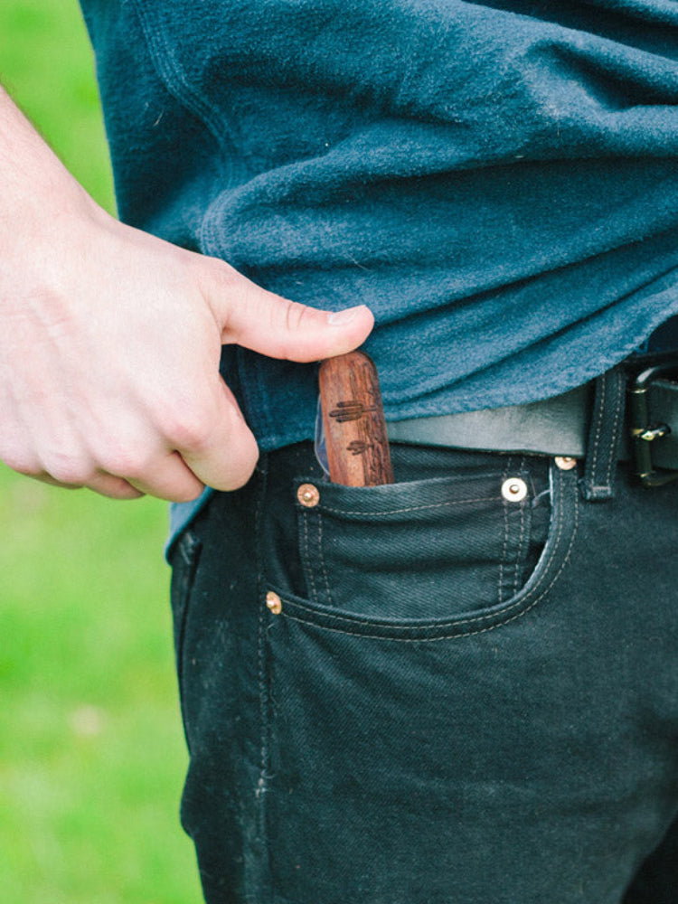 Engraved Wood Pocket Knife