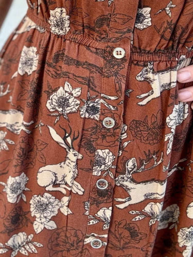 Jackalope Dress - Vintage Americana Rayon Button-Front Dress