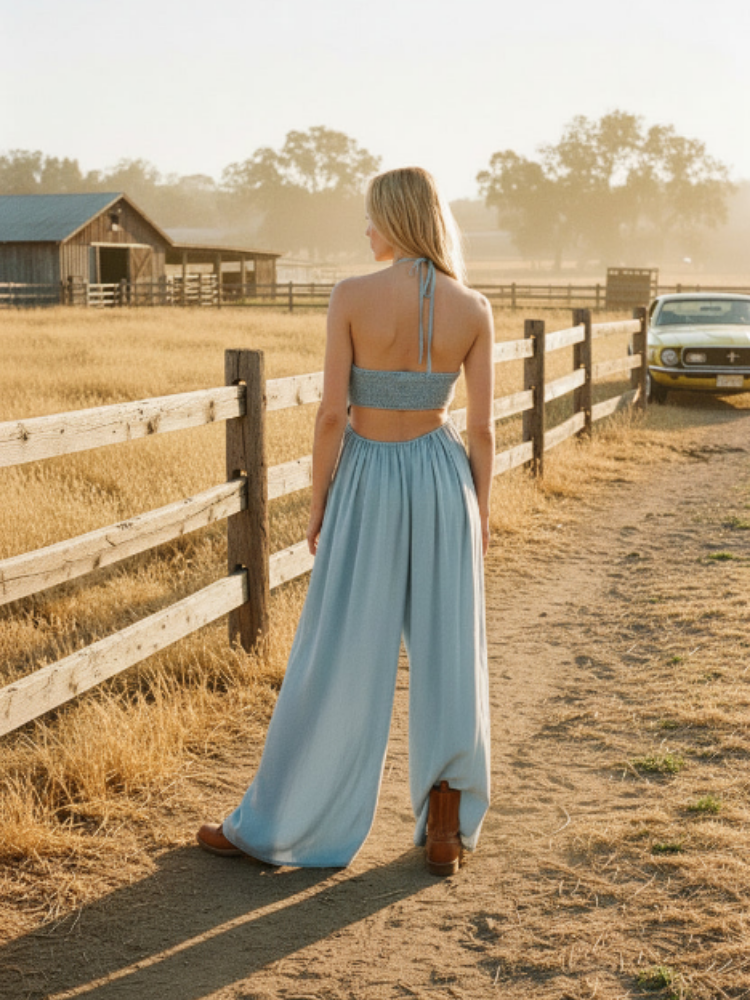 Chambray Halter Jumpsuit