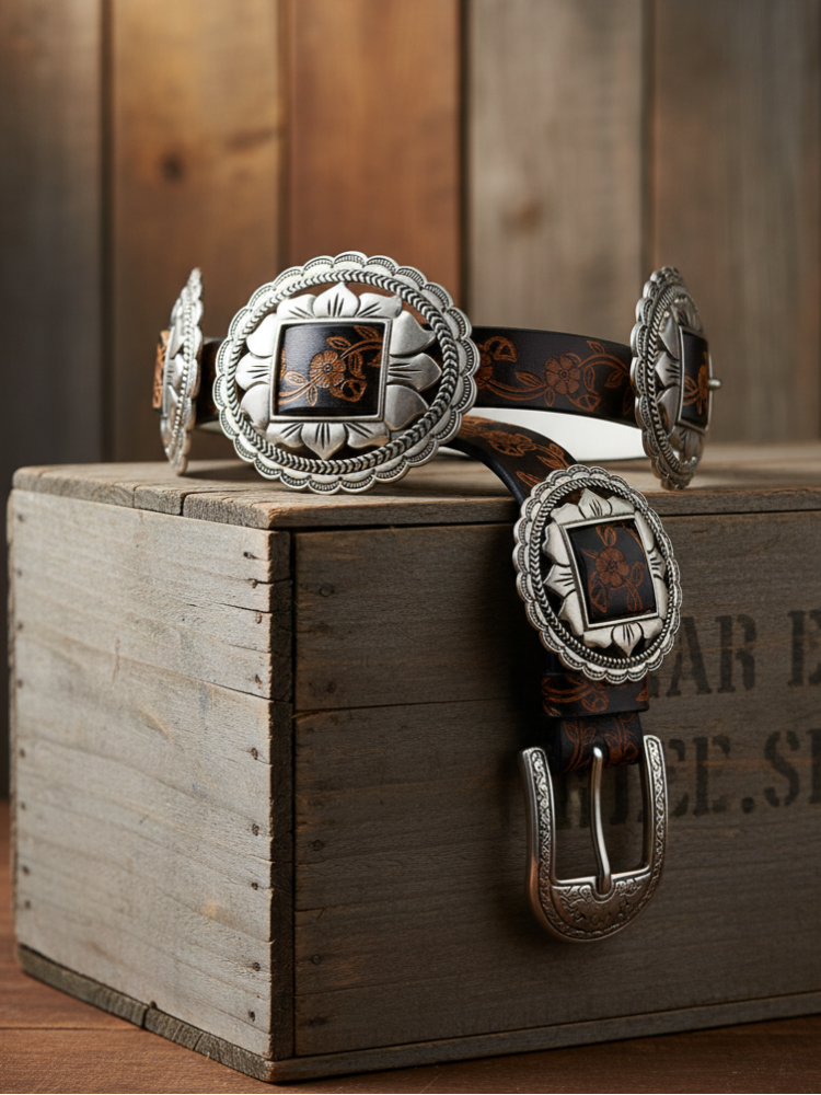 Floral Embossed Concho Belt