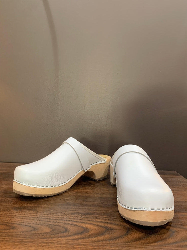 White Leather Clog
